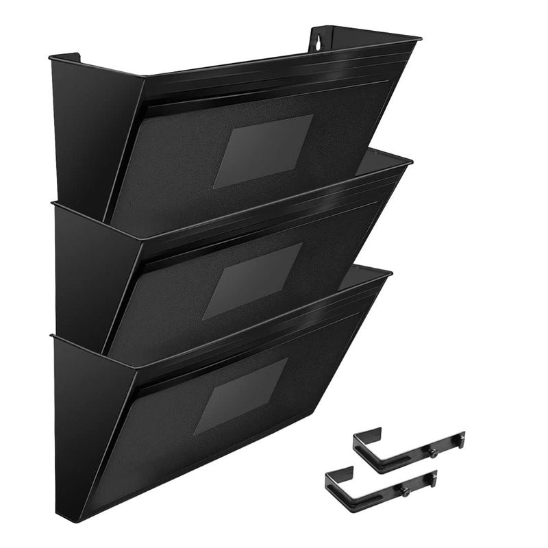 Acrimet Wall Mount Pocket File Organizer Holder Modular Letter Size A4 Plastic (Hangers Included) (Black Color) (3 Pack) - Image 1